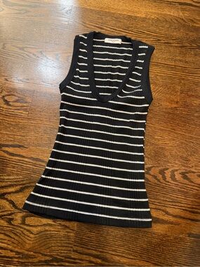perfectwhitetee Jordan Black & White Striped Ribbed V-Neck Tank